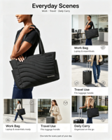 Sac fourre-tout de travail léger avec poche rembourrée pour ordinateur portable, poches latérales pour bouteille d'eau, poche RFID pour passeport, pour le bureau et les voyages, OEM ODM