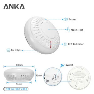 جهاز كاشف دخان كهروضوئي مرتبط ببعضه من ANKA EN14604 إنذار حريق مزود ببطارية ليثيوم 10 سنوات إنذار دخان