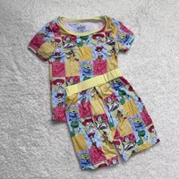 Ensemble de pyjama vintage à manches courtes et imprimé animal en bambou pour nouveau-nés et petites filles, respirant