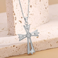 Collier Croix en Argent Sterling 925 avec Moissanite, Pendentif Ajoure en Pierre Ronde de 3,5 mm, Bijoux pour Femmes, Vente en Gros