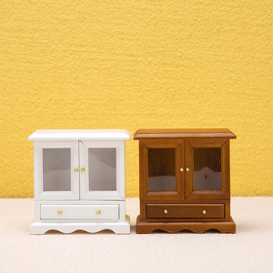 Casa de muñecas en miniatura a escala 1:12 con muebles europeos, gabinete modelo de madera DIY y librería de doble puerta, estilo OB11 - Product Image 1