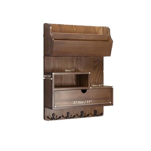 <b>Wall</b> <b>Mounted</b> Wood Key <b>Storage</b> Box With Drawer And Hooks For Home Entryway Organization - Product Image 1