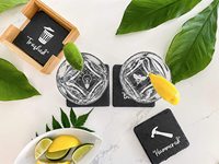 Lot de 4 sous-verres carrés en ardoise naturelle noire personnalisés, résistants à la chaleur, pour mariages - Vente en gros