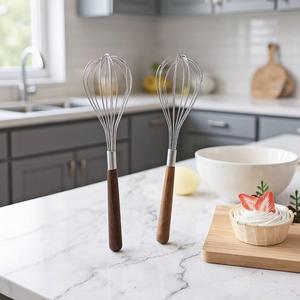 Batteur à œufs Jieyang en acier inoxydable 316 avec manche en bois de noyer, fouet manuel, outil de mélange, sans danger pour les aliments, lavage à la main uniquement, 2 pièces - Product Image 4