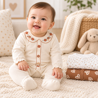 100% Katun Lembut Gaya Eropa Baju Bayi Baru Lahir dengan Kaki Terpasang Set 3 Potong dengan Cetakan Kartun untuk Usia 0-9 Bulan Pasokan Grosir