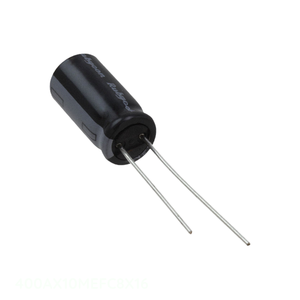 Manufacturer Channel Through Hole CAP ALUM 10UF 20% 400V RADIAL TH 400AX10MEFC8X16 10 uF Capacitor - Product Image 1