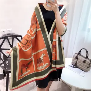 Style Cashmere-like Double-sided Horse Jacquard Shawl &scarf New European Autumn and Winter and American All-matching Unisex