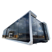 Cabane de glamping préfabriquée en acier extensible, grande maison mobile en verre, kiosque de plage, projet de complexe hôtelier en bord de mer, maison modulaire