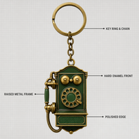 Portachiavi Personalizzato 3D in Rilievo Smaltato Vintage, Premium in Lega di Zinco Oro Anticato, Souvenir Retrò a Forma di Telefono/Fotocamera per Regalo e Collezione