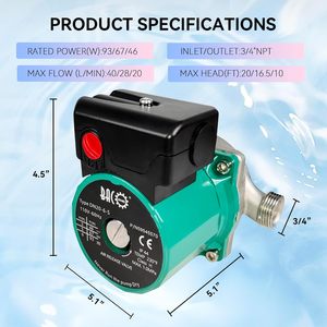 ปั๊มน้ำหมุนเวียน BACOENG รุ่น DN20-6-S 110V 3 ระดับความเร็ว หัวสแตนเลส NPT 3/4 นิ้ว สำหรับหมุนเวียนน้ำร้อน - Product Image 2