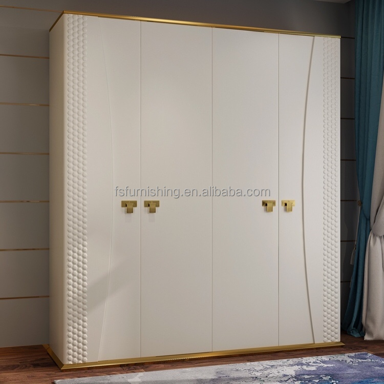 FO1104 Luxury leather veneered contemporary bedroom furniture modern 4 door Wardrobe