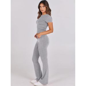 Ensemble de détente FOXA pour femme, 2 pièces, legging évasé à revers et crop top, tenue décontractée Y2K, ensemble de survêtement assorti, tenue de yoga - Product Image 3