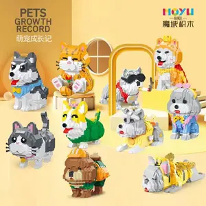 New Design 10 Style Assembly 3D Model Pets Mini Brick Figure Animal Husky Teddy Corgi Pug Cat Dog Diamond Micro Building Blocks