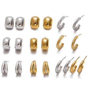 <b>Cuff</b> <b>Earrings</b> Geometric C Shape 14K Gold Stainless Steel Unisex Fashion Jewelry - Product Image 5