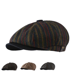 Gorra de vendedor de periódicos a Rayas de estilo británico <span class=keywords><strong>para</strong></span> hombres y mujeres, sombrero de <span class=keywords><strong>pintor</strong></span> nuevo de otoño, sombreros de hiedra apropiados informales Retro japoneses de ala corta - Product Image 2