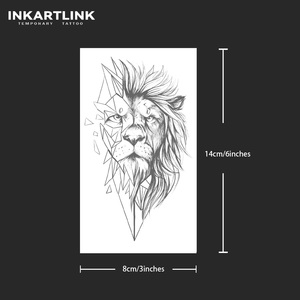 INKARTLINK Autocollant de <span class=keywords><strong>tatouage</strong></span> <span class=keywords><strong>géométrique</strong></span> Lion, tête de roi lion réaliste à moitié finie, esquisse abstraite, style herbal, 15 jours, fournitures en gros - Product Image 3
