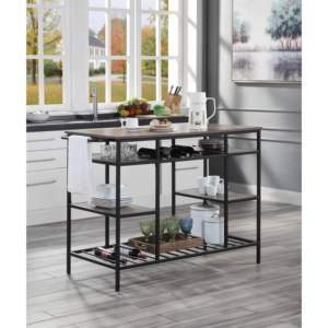 DB Modern Design <b>Kitchen</b> <b>Cart</b> with Rustic Oak & Black Finish Lona <b>Kitchen</b> <b>Island</b> - Product Image 1