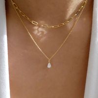 617 Vente flash Bijoux Pendentif long en forme de larme en zircon Chaîne à double couche Bijoux polyvalents pour femmes Ensemble de colliers pour femmes