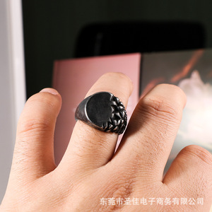 European Style Men's <b>Titanium</b> Steel <b>Ring</b> Flower Pattern Vintage Matte Finish U-Shaped Geometric Design Gift Jewelry SA1157 - Product Image 4