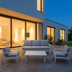 Ensemble de canapés d'extérieur de luxe moderne avec structure en aluminium blanc et coussins gris imperméables pour villa, jardin et terrasse de resort - Product Image 6