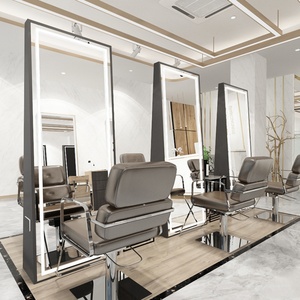 Espejo de Barbería Moderno con Marco de Acero Inoxidable y Latón, Espejo de Doble Cara con Luz LED de Alta Calidad para Salón de Belleza - Product Image 4