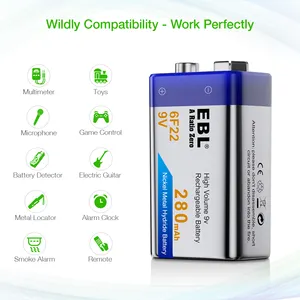 Pemasok Tiongkok baterai isi ulang 9 volt 280mAh baterai NIMH 9 v