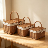 Tas Penyimpanan Multifungsi Anyaman Bambu dengan Tutup & Lapisan Kain, Model Lantai, Organizer Mainan Rumah