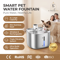 Fontaine à eau pour chat automatique 4L, alimentée par batterie, sans fil, portable, avec minuterie, distributeur d'eau pour animaux de compagnie, bol en acier inoxydable, élégant