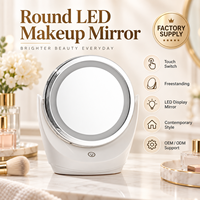 Miroir de beauté LED rond avec support, miroir de maquillage éclairé à piles pour femmes, pour le soin quotidien et la coiffure sur table de toilette