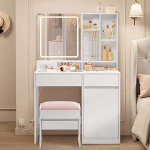 <span class=keywords><strong>VASAGLE</strong></span> Table de maquillage moderne avec prises de courant 90cm Petite table de courtoisie avec chaise Luminosité réglable <span class=keywords><strong>Coiffeuse</strong></span> - Product Image 1