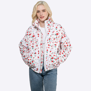 <span class=keywords><strong>Manteau</strong></span> en coton matelassé avec dentelle pour femmes Veste bouffante <span class=keywords><strong>Manteau</strong></span> d'hiver pour femmes Col montant Manteaux à imprimé floral - Product Image 1