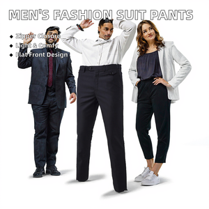 Nouveau pantalon de costume formel uni pour homme grande taille 2021, léger en tissu peigné, style automne, coupe droite, idéal pour marié et mariage - Product Image 2