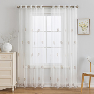 Voilages transparents qui laissent passer la lumière mais occultent la vue, en tissu à motif de feuilles, rideaux de fenêtre finis en gros - Product Image 5