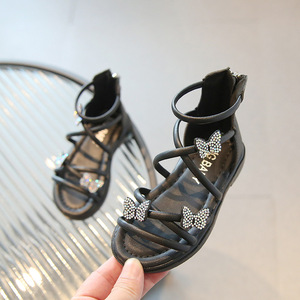 Sandali piatti da ragazza sandali semplici da ragazza scarpe romane con cerniera di strass con suola morbida da principessa - Product Image 6