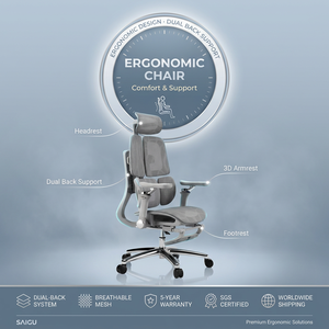 <span class=keywords><strong>Silla</strong></span> de <span class=keywords><strong>Oficina</strong></span> Ergonómica SAIGU Grand Edition Gris de <span class=keywords><strong>Malla</strong></span> con Reclinación de 135 Grados, Reposapiés Extraíble y Soporte Completo - Product Image 2