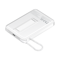 Support magnétique pliable avec batterie externe 15W à charge rapide sans fil, entrée Type-C, câble intégré et cordon anti-perte