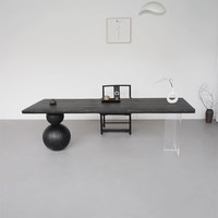 Table en bois massif carbonisé, grande planche, style chinois moderne, bureau pour salle à manger et bureau, service à thé inclus