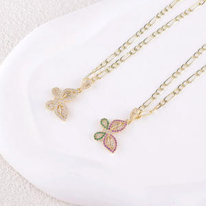Colliers avec pendentifs de luxe en pierres précieuses en forme de papillon, plaqué cuivre, chaînes figaro en or 14 carats, papillon coloré pour femmes - Product Image 5