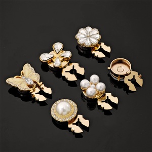 Luxury Floral Pearl Flower Butterfly <b>Button</b> Clip Metal Rhinestone <b>Button</b> For Women Clothing Decoration - Product Image 4
