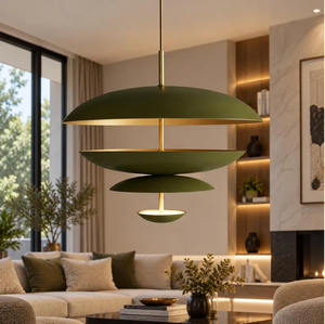 Olive Green Layered Dome Pendant <b>Ceiling</b> <b>Light</b> <b>Modern</b> Tiered Hanging Chandelier for Living Room Dining Room and Kitchen - Product Image 2