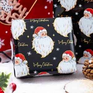 Burymento Christmas Wrapping Paper 17 In X 32.8 Ft Black Santa Design Reversible Gift <b>Wrap</b> For Holiday Crafting - Product Image 3
