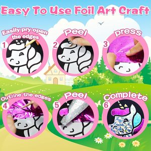 Kit de manualidades de papel de aluminio personalizado para niños de 3 a 12 años, princesa unicornio, juguete de viaje creativo 2 en 1 con 120 láminas de colores y 16 tarjetas - Product Image 2