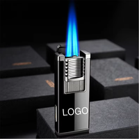 Briquet torche à double flamme DEBANG personnalisé avec logo, grande puissance, rechargeable, avec poinçon à cigares, cadeau d'affaires dans un coffret cadeau