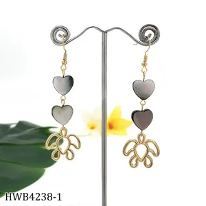 2023 New Arrival 14K Gold Plated Hawaiian Jewelry Heart Shaped Natural Shell Turtle Pendant Earrings For Women Gift