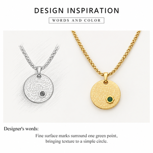 <b>Gold</b> Vacuum Plated Stainless Steel Cubic Zirconia Engraved Round <b>Disc</b> Pendant Necklace - Product Image 2