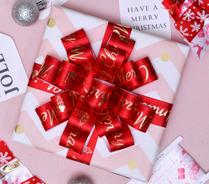 Ruban de décoration pour emballage cadeau de Noël, boîte cadeau nouée avec du ruban tissé rouge et rose <span class=keywords><strong>Yao</strong></span> <span class=keywords><strong>Ming</strong></span> pour Noël - Product Image 2