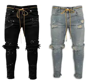 Mannen Slanke Skinny Jeans Gat Ontwerp Kleine Pijpen Broek Nieuwe Mannen Verf Jeans Fabrikanten Directe Verkoop