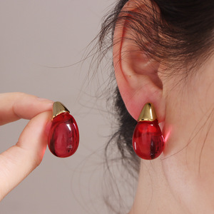 Pendientes de resina con forma de gota de agua para mujer, joyería de moda con forma ovalada geométrica - Product Image 1