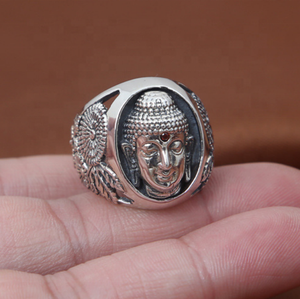Bague vintage thaïlandaise en argent sterling 990 avec tête de <span class=keywords><strong>Bouddha</strong></span> porte-bonheur Sakyamuni Bodhisattva et sertissage en zircon, cadeau de fête unisexe - Product Image 2