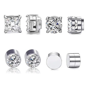 Pendientes de Clip con Circonita Plateada, Diseño Geométrico, Unisex, para Uso Diario - Product Image 4